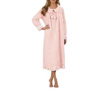 Generisch Camicia da notte lunga da donna in morbido pile di corallo, morbido e caldo, con colletto Peter, accogliente abito da notte per l'inverno, Stil_y01 rosa, M