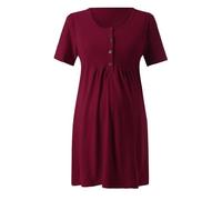 Generisch Camicia da notte premaman a maniche corte con arricciatura sul davanti, tasche per un comodo allattamento, per il tempo libero nella vita quotidiana e la gravidanza, Vino, M