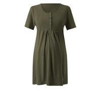 Generisch Camicia da notte premaman a maniche corte con arricciatura sul davanti, tasche per un comodo allattamento, per il tempo libero nella vita quotidiana e la gravidanza, verde militare, XXL