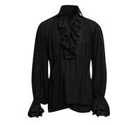 Generisch Camicia da pirata da uomo con volant medievale, camicia con lacci, maglietta gotica, a maniche lunghe, costume rinascimentale vichingo vittoriano steampunk cosplay top medievale