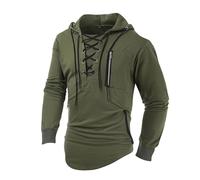 Generisch Camicia da pirata medievale da uomo, con cappuccio, stile gotico, steampunk, elegante, con cappuccio, vintage, con cappuccio, slim fit, per lo sport, cosplay, verde militare, L
