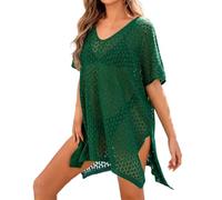 Generisch Camicia da spiaggia a maglia con design scavato per le vacanze al mare, prendere il sole come copriletto bikini alla moda da donna, verde, Taglia unica