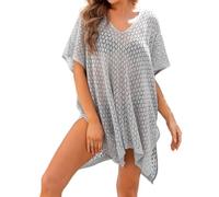 Generisch Camicia da spiaggia a maglia con design scavato per le vacanze al mare, prendere il sole come copriletto bikini alla moda da donna, grigio., Taglia unica