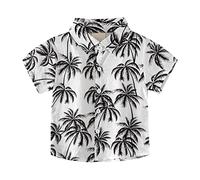 Generisch Camicia da spiaggia a maniche corte con stampa integrale, camicia per il tempo libero per bambini, versatile maglietta estiva con colletto, maglietta a maniche corte, bianco, 130