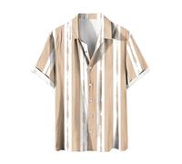 Generisch Camicia da uomo a maniche corte alla moda stampata a righe multicolore camicia da uomo stampata non posizionata, cachi, XL