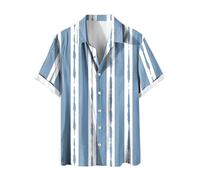Generisch Camicia da uomo a maniche corte alla moda stampata a righe multicolore camicia da uomo stampata non posizionata, Celeste., XL