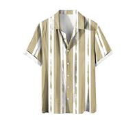 Generisch Camicia da uomo a maniche corte alla moda stampata a righe multicolore camicia da uomo stampata non posizionata, verde, L