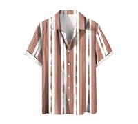 Generisch Camicia da uomo a maniche corte alla moda stampata a righe multicolore camicia da uomo stampata non posizionata, marrone, L