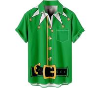 Generisch Camicia da uomo a maniche corte con risvolto tridimensionale con stampa di Babbo Natale, vestibilità larga, abbottonatura, ideale per feste, uso quotidiano tutto l'anno, facile da pulire a