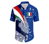 Generisch Camicia da uomo a maniche corte con stampa italiana, colletto a risvolto, alla moda, per il tempo libero, per il lavoro, senza stiratura, per gli uomini, per tutti i giorni, per le attività