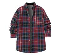 Generisch Camicia da uomo a maniche lunghe, casual, design plaid per il tempo libero, le vacanze con stile cardigan, Colore: rosso, XXL