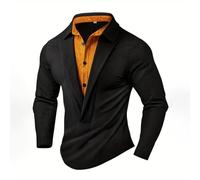 Generisch Camicia da uomo a maniche lunghe con classico colletto button-down per stagioni fresche ottimali grazie alla lavorazione dei materiali di alta qualità, design senza tempo, Nero , L