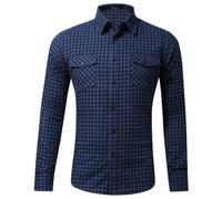 Generisch Camicia da uomo a maniche lunghe, con colletto rovesciato, vestibilità normale, a quadretti, design leggero, con tasca sul petto, leggera, comoda, per il tempo libero, da uomo a maniche