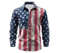 Generisch Camicia da uomo a maniche lunghe con design grafico patriottico per feste casual, occasioni festive come il giorno dell'indipendenza, Colore: rosso, XL