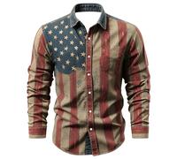 Generisch Camicia da uomo a maniche lunghe con design grafico patriottico per feste casual, occasioni festive come il giorno dell'indipendenza, Blu, S
