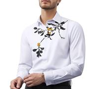 Generisch Camicia da uomo a maniche lunghe con fiori ricamati, per il tempo libero, vestibilità normale, bottone, casual, da spiaggia, per matrimonio, slim fit, alla moda, stile bavarese, vintage,