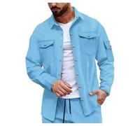 Generisch Camicia da uomo a maniche lunghe con motivo a nido d'ape, camicia con bottoni e tasca con patta, tinta unita, vestibilità regolare, per il tempo libero, per autunno e inverno, Blu cielo., L