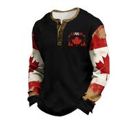 Generisch Camicia da uomo a maniche lunghe con stampa canadese abbottonatura per una comoda moda per il tempo libero, Nero , M