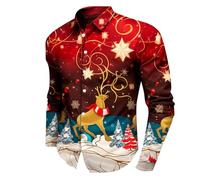 Generisch Camicia da uomo a maniche lunghe con stampa festiva con bottoni, perfetta per Natale, vacanze, attività casual per il tempo libero in primavera, Colore: rosso, 4XL