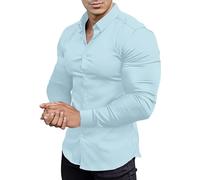 Generisch Camicia da uomo a maniche lunghe, da lavoro, slim fit, per il tempo libero, da uomo, a maniche lunghe, vestibilità stretta, per attività all'aria aperta, BU1, L