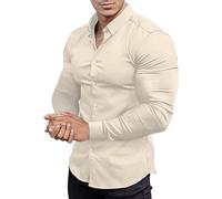 Generisch Camicia da uomo a maniche lunghe, da lavoro, slim fit, per il tempo libero, da uomo, a maniche lunghe, vestibilità stretta, per attività all'aria aperta, beige., 4XL