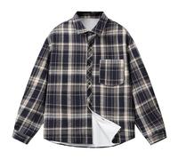 Generisch Camicia da uomo a maniche lunghe, fodera in peluche, camicia termica, oversize, casual, vintage, giapponese, per il tempo libero, morbida, slim fit, da lavoro, streetwear, O blu navy, XXL