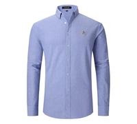 Generisch Camicia da uomo a maniche lunghe, in tinta unita, per il tempo libero, per le vacanze, per l'Oktoberfest, da uomo, in cotone, a maniche lunghe, leggera, per il tempo libero, Blu, S