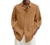 Generisch Camicia da uomo a maniche lunghe, Oktoberfest, con colletto alto, per il tempo libero, da uomo, a quadri, per l'Oktoberfest e delicato sulla pelle, Cachi-a, XL
