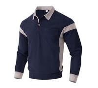 Generisch Camicia da uomo a maniche lunghe, polo classica, leggera, a maniche lunghe, comoda, per attività all'aria aperta, per il tempo libero, da golf, morbida felpa, Blu mare, 3XL