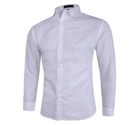 Generisch Camicia da uomo a maniche lunghe, vestibilità normale, tinta unita, con colletto alto, con bottoni, design leggermente sciancrato, per il tempo libero, da ufficio, senza stiratura, formale