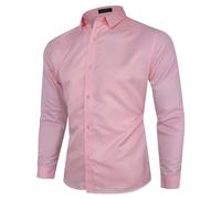 Generisch Camicia da uomo a maniche lunghe, vestibilità normale, tinta unita, con colletto alto, con bottoni, design leggermente sciancrato, per il tempo libero, da ufficio, senza stiratura, formale