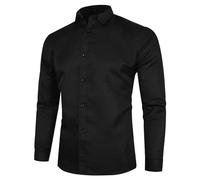 Generisch Camicia da uomo a maniche lunghe, vestibilità normale, tinta unita, con colletto alto, con bottoni, design leggermente sciancrato, per il tempo libero, da ufficio, senza stiratura, formale