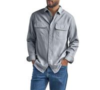Generisch Camicia da uomo a maniche lunghe, vintage, a maniche lunghe, per il tempo libero, con bottone, casual, da lavoro, con tasche a cerniera, per attività all'aria aperta, grigio chiaro, 3XL