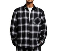 Generisch - Camicia da uomo a quadri, a maniche lunghe, in flanella, con colletto alla coreana, giacca casual, a quadri, in cotone, top, vestibilità oversize, giacca da transizione, camicia da lavoro