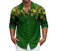 Generisch Camicia da uomo alla moda, a maniche lunghe, casual, con bottoni, perfetta per le vacanze, lo stile quotidiano con design festivo, Verde scuro, L