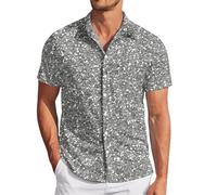 Generisch Camicia da uomo, alla moda, digitale, con stampa 3D, a maniche corte, casual, per il tempo libero, argento, L