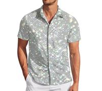 Generisch Camicia da uomo, alla moda, digitale, stampa 3D, a maniche corte, per occasioni festive, feste, argento, L