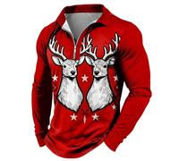 Generisch Camicia da uomo con chiusura lampo a quarto a maniche lunghe, con bottoni, colletto verso il basso, vacanze, feste, riunioni invernali, tessuto morbido, Colore: rosso, 3XL