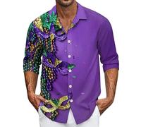 Generisch Camicia da uomo con glitter primavera: nuova camicia a maniche lunghe stampata 3D per il tempo libero da uomo con vestibilità rilassata e colletto button-up per la moda primaverile, Lilla, M