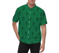Generisch Camicia da uomo con motivo punto interrogativo - Camicia a maniche corte verde per costumi e feste a tema | Bellissima camicia con bottoni per gli appassionati di enigmi, Stil_n01 verde, 5XL