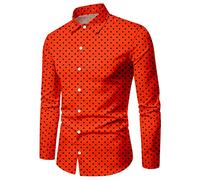 Generisch Camicia da uomo con stampa arancione per feste e Halloween, a maniche lunghe, con colletto rovesciato, per il tempo libero