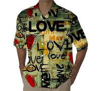 Generisch Camicia da uomo con stampa digitale 3D, con abbottonatura, a maniche lunghe, perfetta come regalo di San Valentino per uomini attenti alla moda in stile moderno, cachi, M