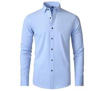 Generisch Camicia da uomo con vestibilità aderente, maniche lunghe, tinta unita, con bottoni, elasticizzata, antipiega, per lavoro e tempo libero