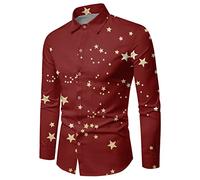 Generisch Camicia da uomo confezione di camicie natalizie per uomo in autunno e inverno, maniche lunghe, abbottonatura, stampa completa, camicie divertenti con un'atmosfera speciale, Vino, 5XL