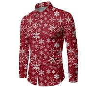 Generisch Camicia da uomo confezione di camicie natalizie per uomo in autunno e inverno, maniche lunghe, abbottonatura, stampa completa, camicie divertenti con un'atmosfera speciale, Rosso anguria