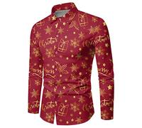 Generisch Camicia da uomo confezione di camicie natalizie per uomo in autunno e inverno, maniche lunghe, abbottonatura, stampa completa, camicie divertenti con un'atmosfera speciale, Brick rosso, 5XL