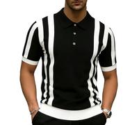 Generisch Camicia da uomo, estiva a righe, leggera, traspirante, comoda, a maniche corte, per il tempo libero, per il lavoro, per il tempo libero, il lavoro, Nero , S