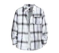 Generisch Camicia da uomo foderata: camicia tradizionale ispessita, per il tempo libero, calda, a maniche lunghe, con tasca sul petto, con colletto rovesciato, leggera, traspirante, per casual, bianco