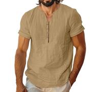 Generisch Camicia da uomo in lino a maniche corte LGBTQ con stampa 3D, scollo a V, arcobaleno, camicia da uomo, camicia da pirata colorata, adatta per l'estate, per il tempo libero, con lacci