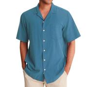 Generisch Camicia da uomo in lino Hawaii Channeling Hugh Revers, casual, sport, spiaggia, a maniche corte, Celeste., S